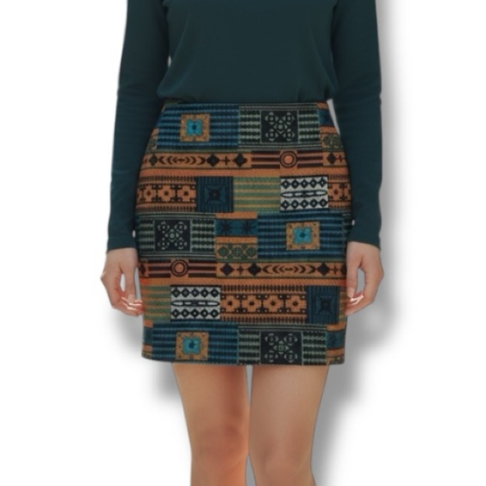 LoveRiche Tribal Geometric Mini Skirt Large Boho Aztec Southwestern Wool Blend